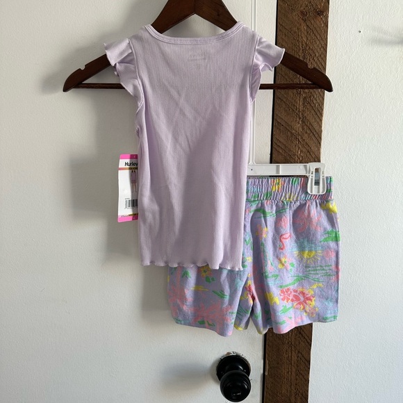 New Hurley Girls 2 Piece Lavender Top & Tropical Shorts Set Matching Outfit Set - Picture 3 of 11